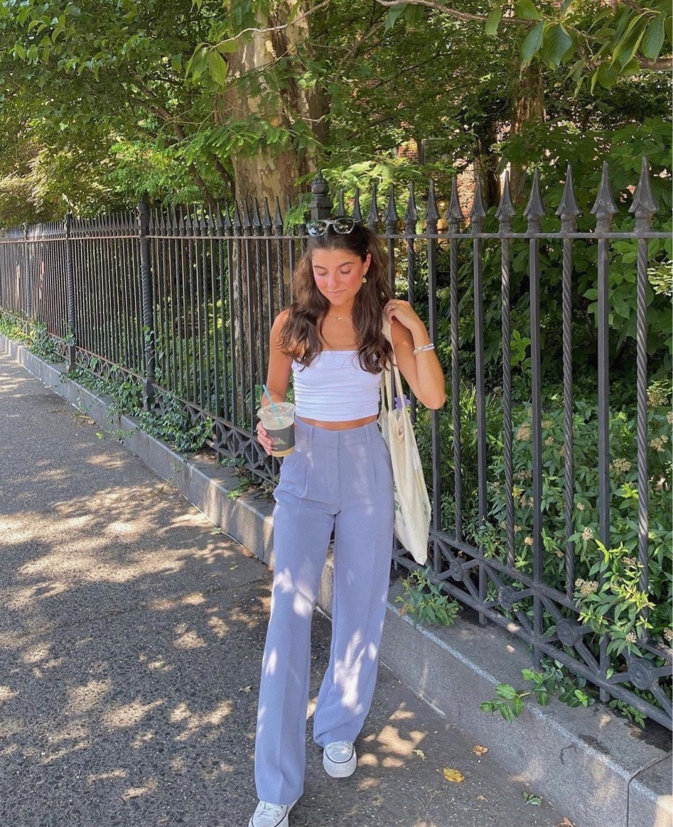 bottoms are aritzia effortless pant 💜wearing 00 - linking similar options from abercrombie, currently 25% off! 