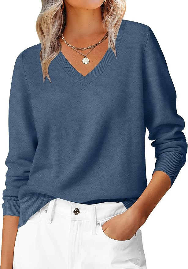 ANRABESS Women’s Fall Long Sleeve V Neck Light Sweaters | Amazon (US)
