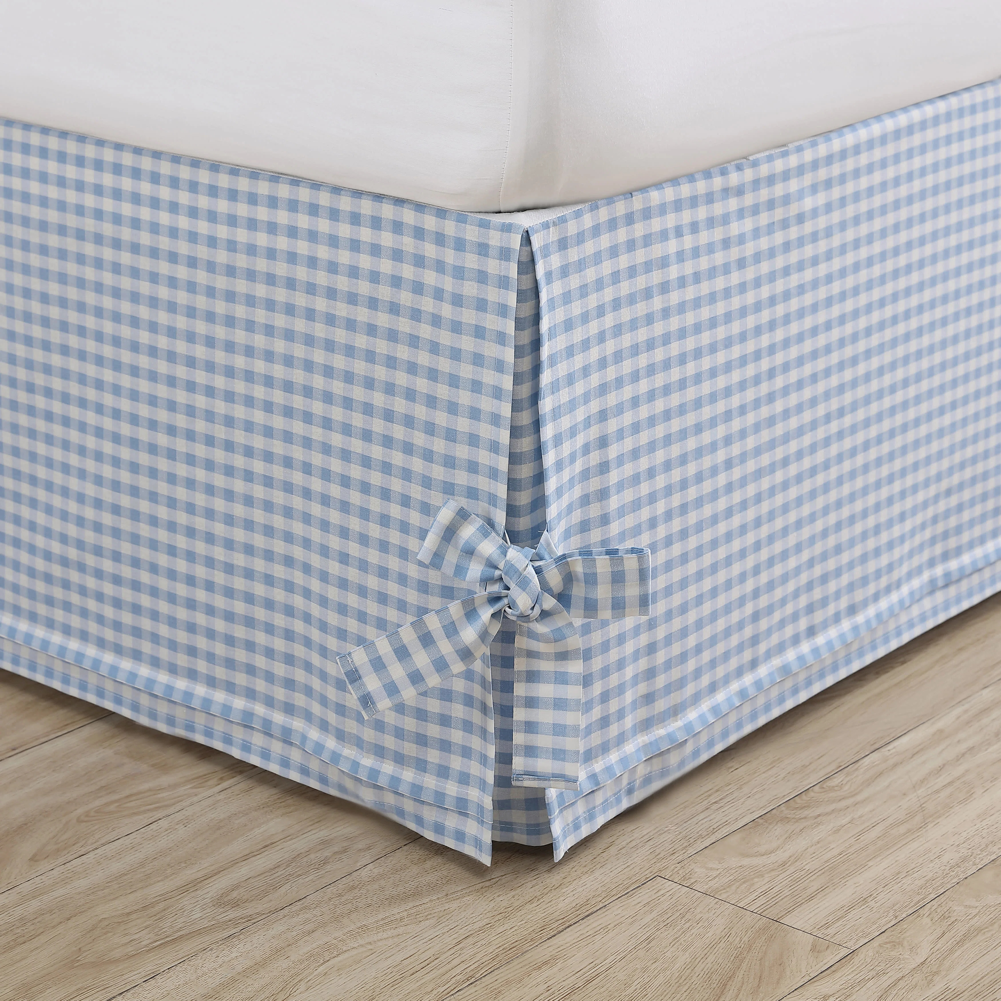Laura Ashley Hedy Blue/White Check 100% Cotton Tailored Bed Skirt 14.5" drop | Wayfair North America