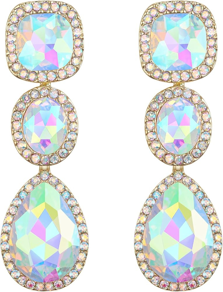 EVER FAITH Women's Austrian Crystal Elegant Bridal Square Oval-cut Teardrop Dangle Pierced Earrin... | Amazon (US)