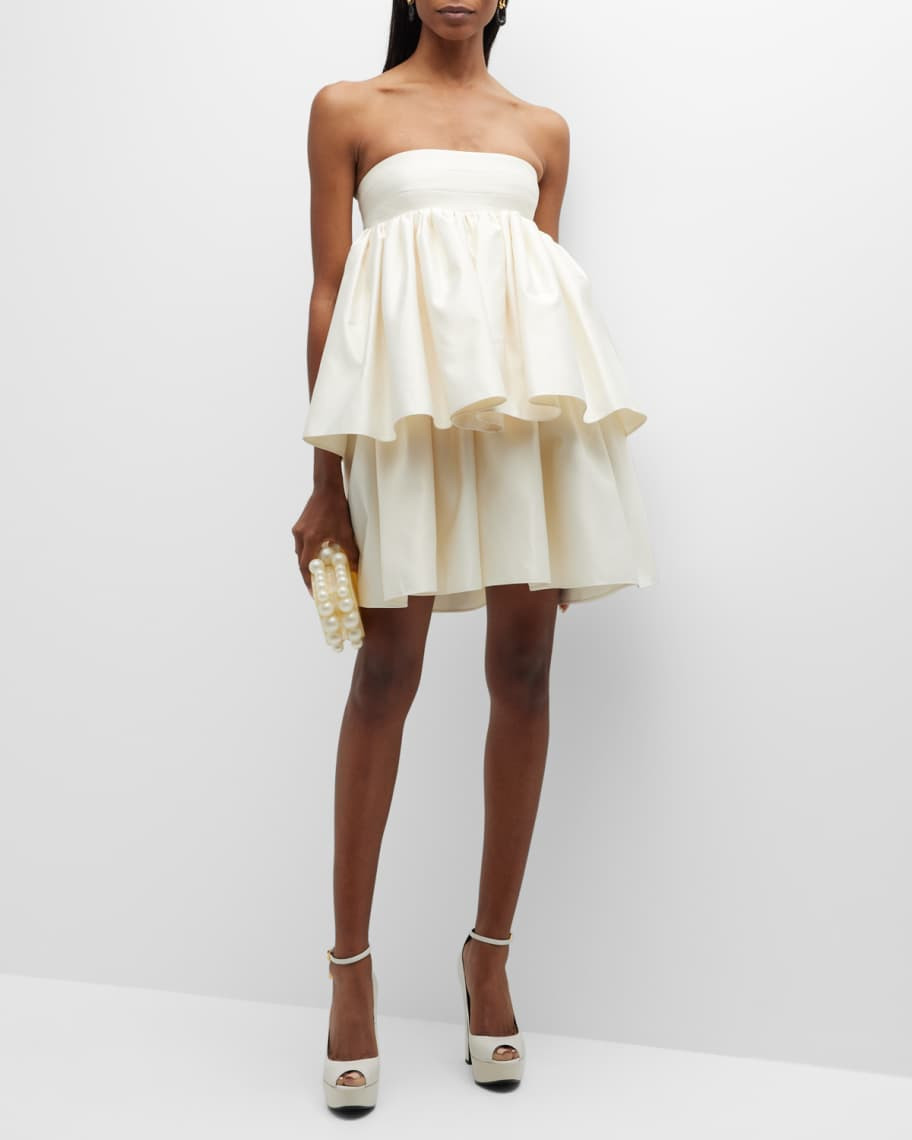 Rotate Birger Christensen Strapless Ruffled Twill Mini Dress | Neiman Marcus