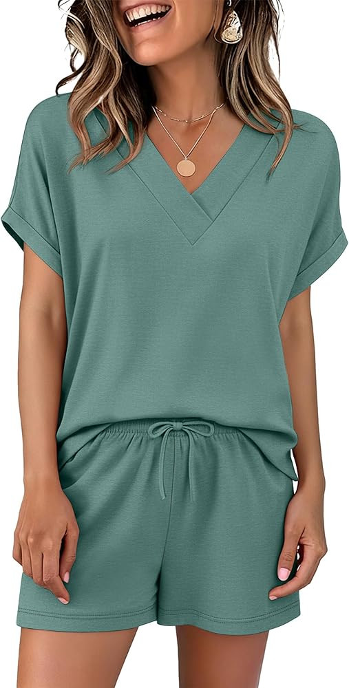 ANRABESS Women Summer Two Piece Lounge Sets Top Matching Shorts Pajama Set 2026 Spring Casual Out... | Amazon (US)
