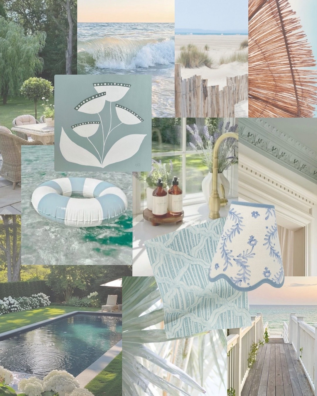 Summer mood board
Coastal summer
Nantucket
Beachy aesthetic 
Scalloped lampshade 