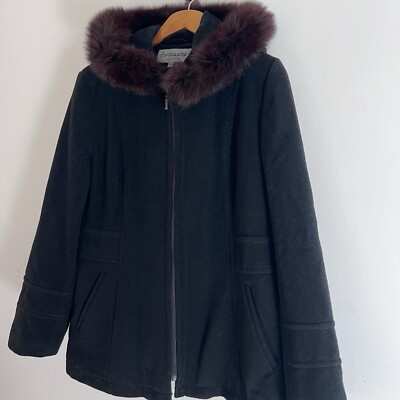 Forecaster Platinum Women's Black Fox Fur Trim Collar Wool Coat Jacket 12 Vtg | eBay US