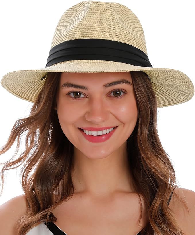 Simplicity Mens Women's Wide Brim Straw Panama Sun Hat | Amazon (US)
