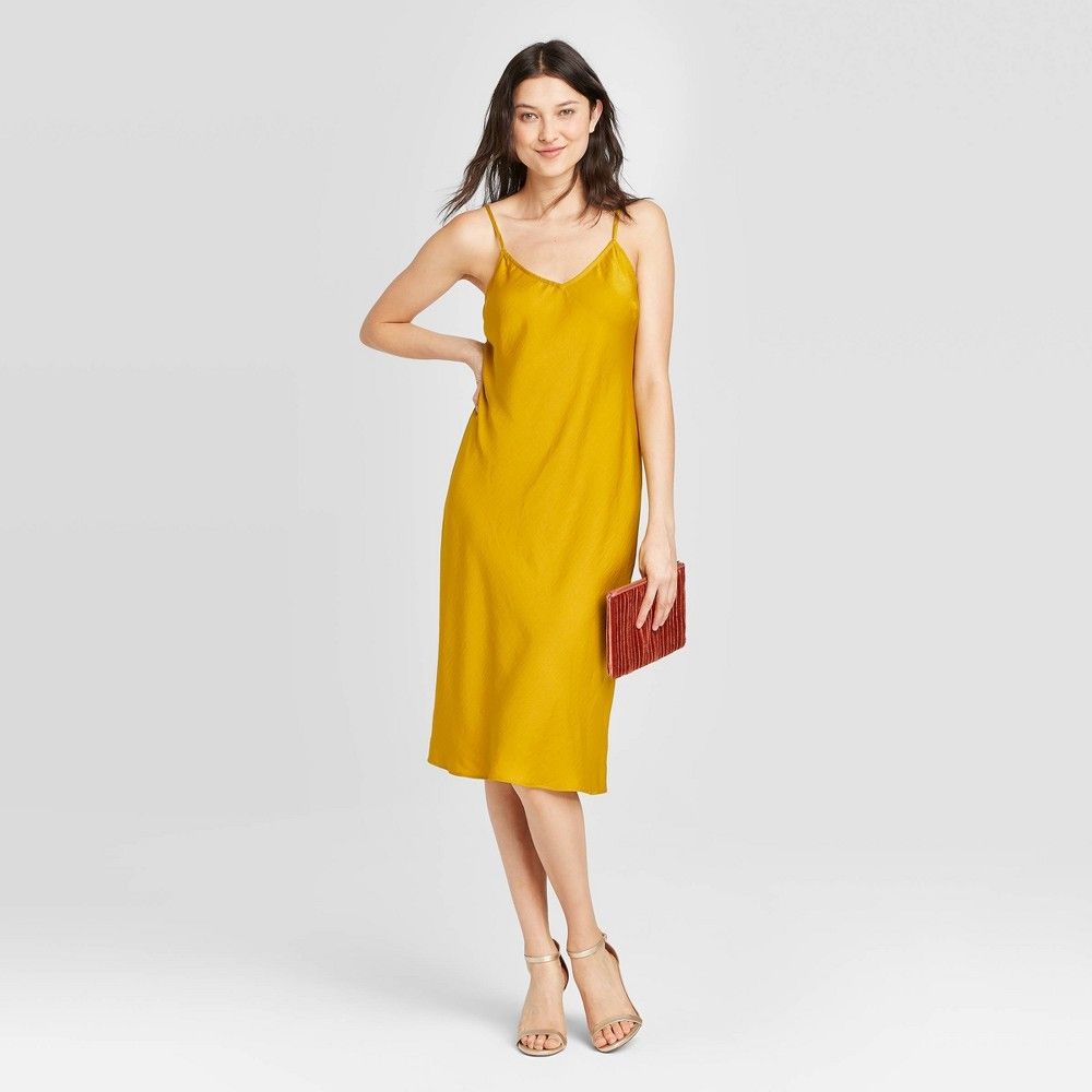 Women's Satin Slip Dress - A New Day Gold S | Target
