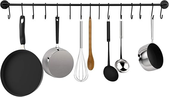 Greenco Pot and Pan Wall Mounted Rail, 15-Hook, Black | Amazon (US)