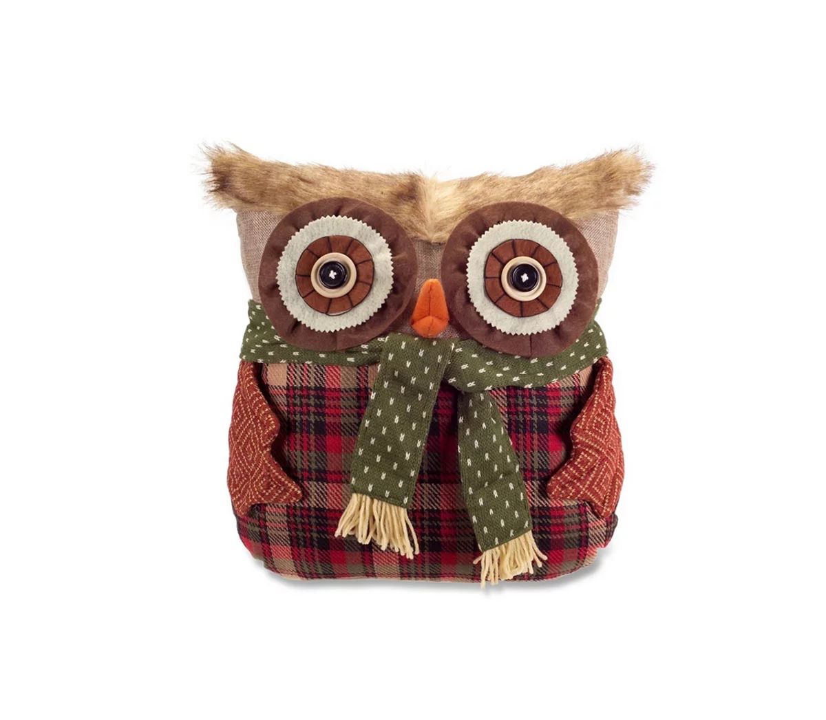 14" Red and Red Plaid Owl with Scarf Christmas Throw Pillow - Polyester - Walmart.com | Walmart (US)
