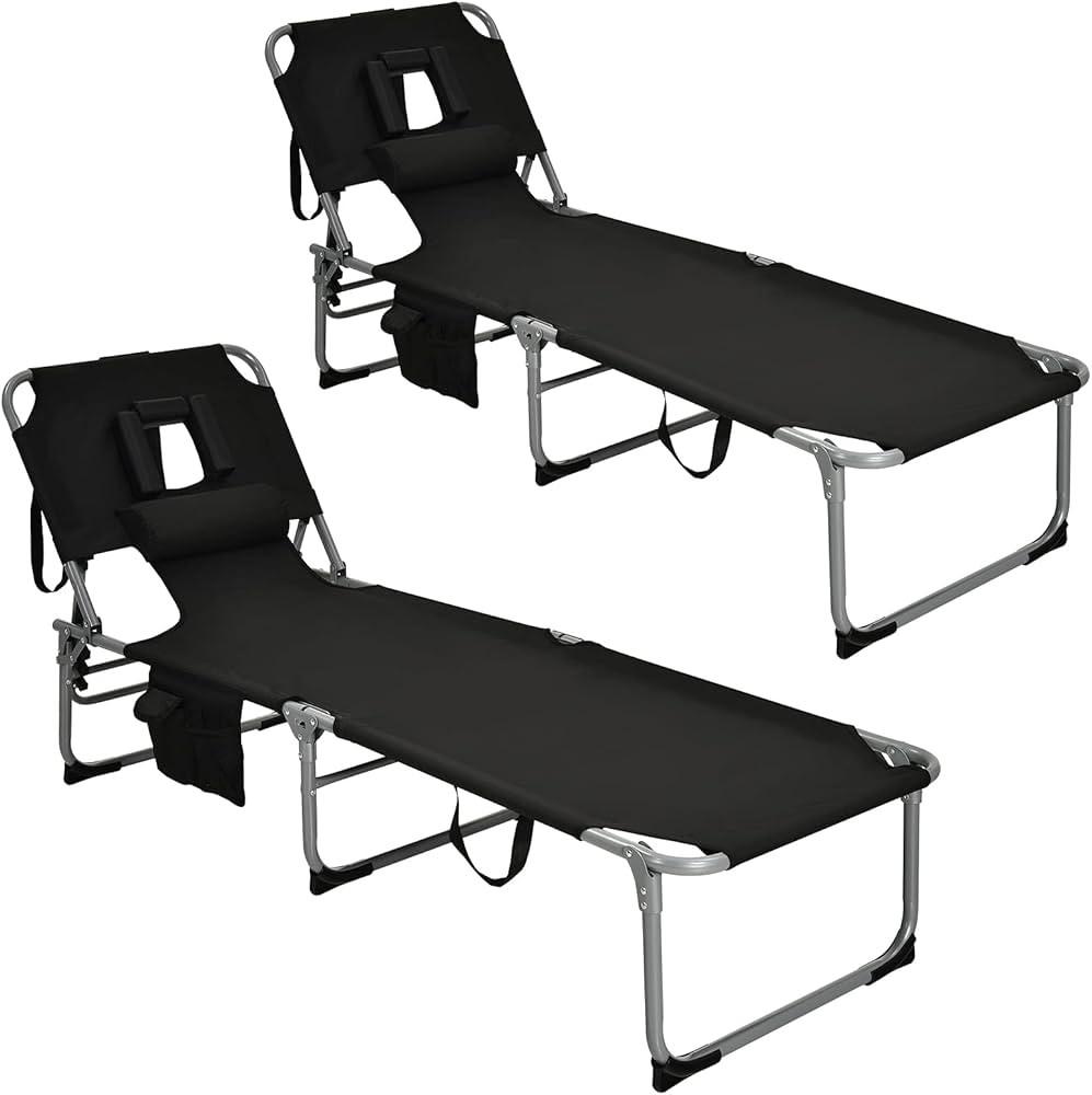 GYMAX Tanning Chair, Folding Beach Lounger with Face Arm Hole, Adjustable Backrest, Side Pocket, ... | Amazon (US)