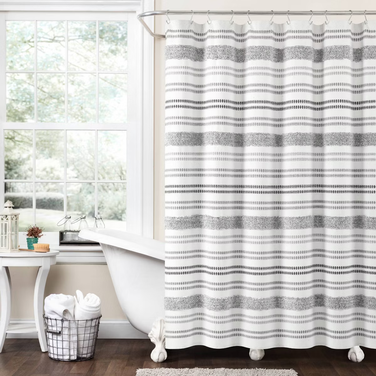 72"x72" Modern Tufted Striped Woven Yarn Dyed Eco Friendly Recycled Cotton Shower Curtain Gray - ... | Target