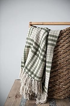 Creative Co-Op Soft and Cozy Woven Recycled Cotton Blend Printed Plaid Decorative Blanket with Fr... | Amazon (US)