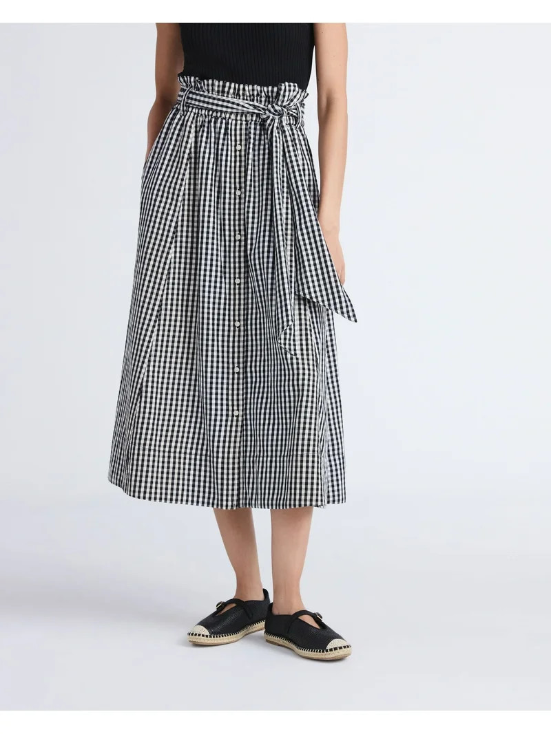 Free Assembly Women's and Women's Plus Cotton Button Front Midi Skirt with Paperbag Waist, Sizes ... | Walmart (US)