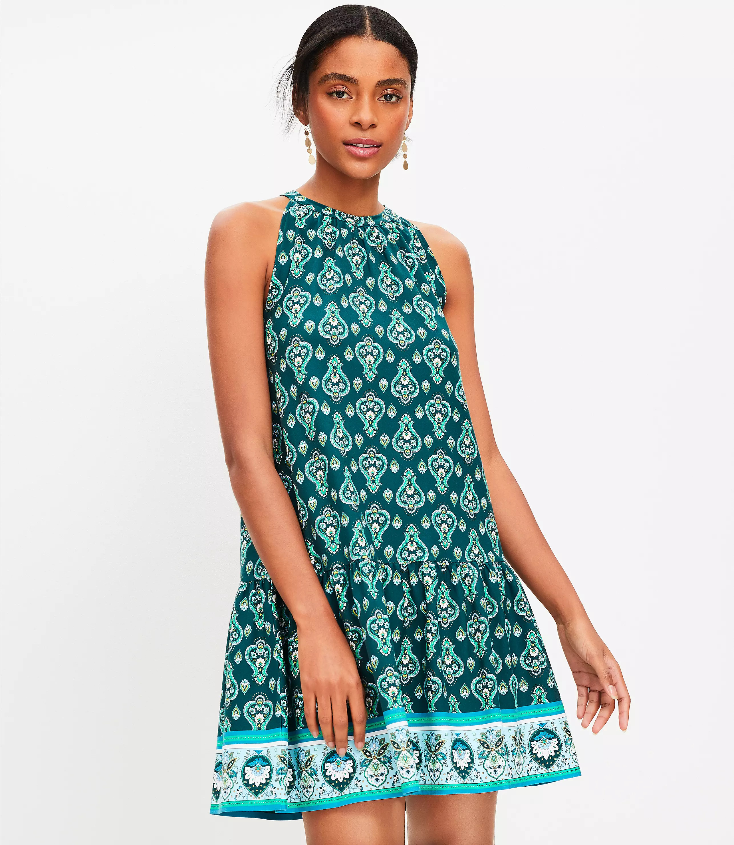 Petite Floral Medallion Mini Halter Swing Dress | LOFT