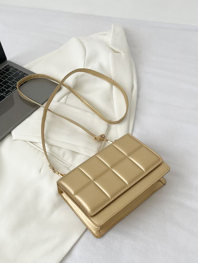 Mini Metallic Geometric Embossed Flap Square Bag | SHEIN
