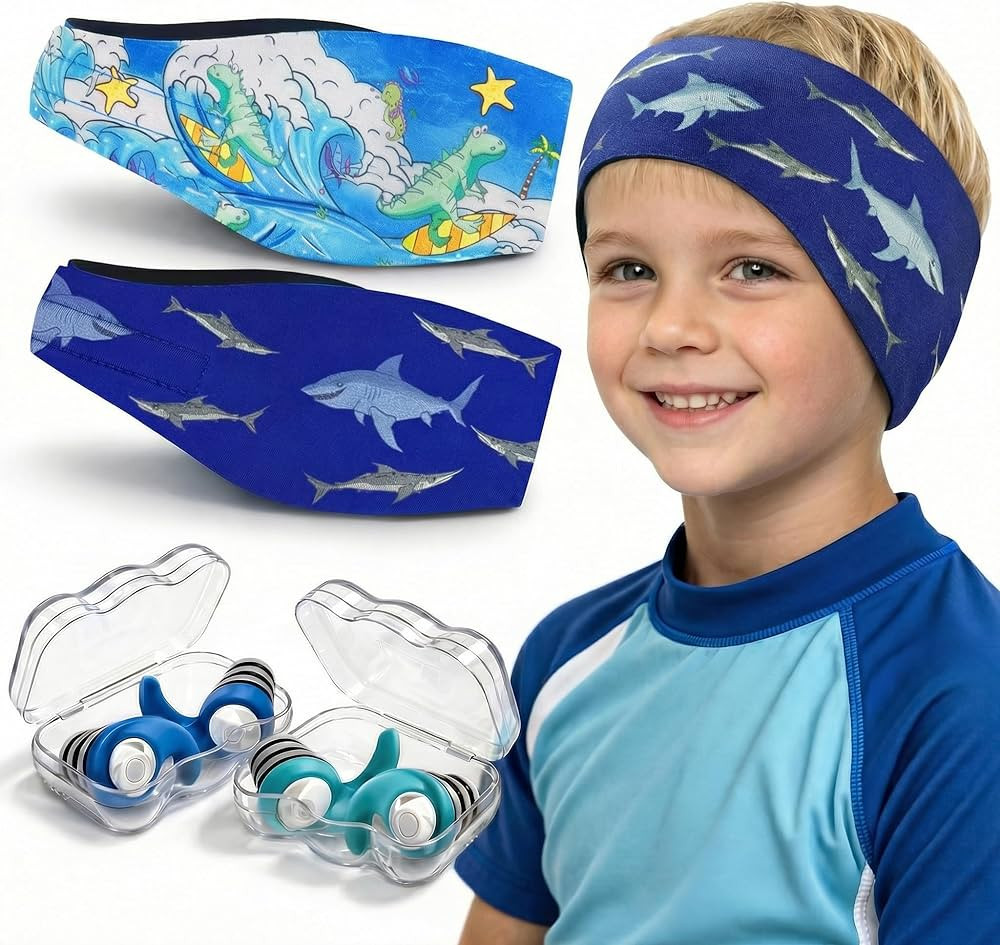 Swimming Headband for Kids - 2 Pairs Waterproof Ear Plugs & Adjustable Swim Ear Band,Keep Water O... | Amazon (US)
