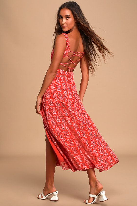Back to Backless Red Print Lace-Up Backless Dress | Lulus (US)
