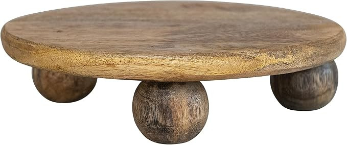 Creative Co-Op 9.75 Inches Round Hand-Carved Mango Wood Cake, Natural Pedestal | Amazon (US)