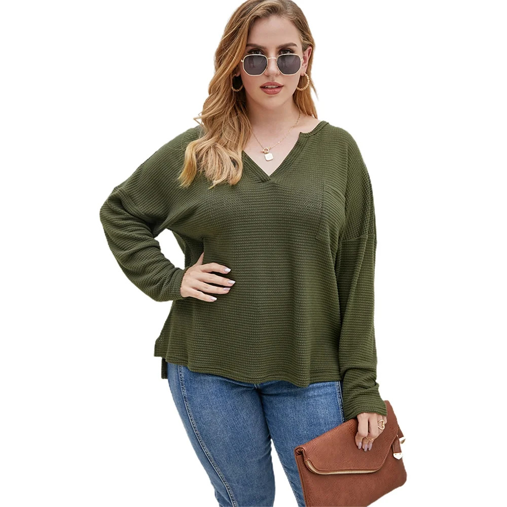 Askfv Womens Long Sleeve T shirt V Neck Loose Fit Soft Waffle Knit Henley Blouses Tops - Walmart.... | Walmart (US)