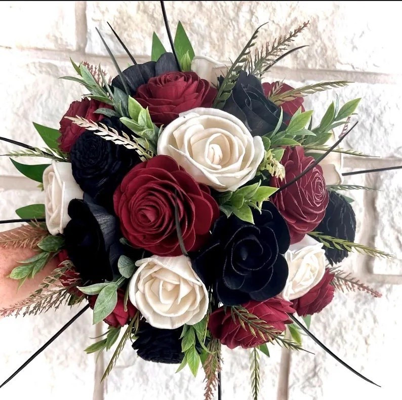 For the bride who loves a touch of drama and elegance, this handcrafted sola wood bouquet by ForeverFlowersbyGigi is a stunning forever piece. Featuring hand-painted and dip-dyed balsa wood blooms accented with lush fillers and greenery, it’s fully customizable to match your exact color palette—even down to Behr paint shades. The sleek black satin handle wrap adds a modern, sophisticated finish, making it perfect for classic, moody, or formal weddings. Lightweight, allergy-friendly, and designed to last long after your vows, this bouquet is both a statement and a keepsake.

#LTKWedding #SolaWoodFlowers #ElegantBride #MoodyWedding #BridalBouquet #CustomWedding #AllergyFriendly #EtsyWedding

#LTKSeasonal #LTKHome #LTKWedding