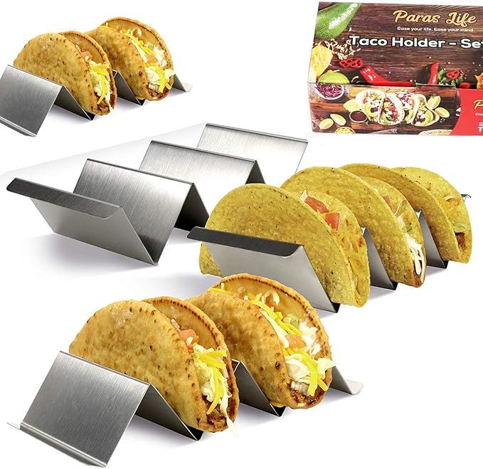 Taco Stand Holders Set of 4 by ParasLife - Stainless Steel Racks with Handles - Elegant Kitchen G... | Amazon (US)