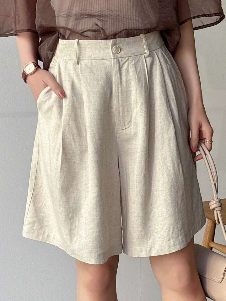 FRIFUL Pantaloni Corti Larghi E Plissettati Casual Estivi Con Tasche Inclinate | SHEIN