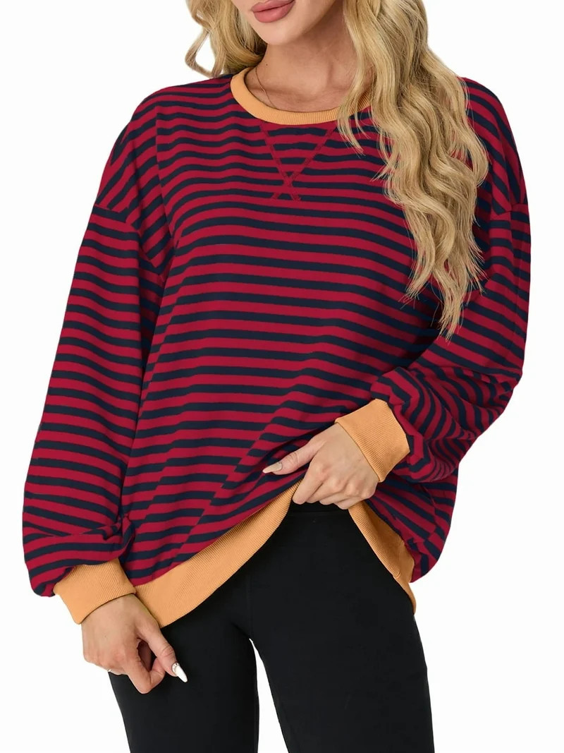 Cueply Sweatshirt for Women Oversized Striped Long Sleeve Crew Neck Casual Loose Pullover Sweater... | Walmart (US)