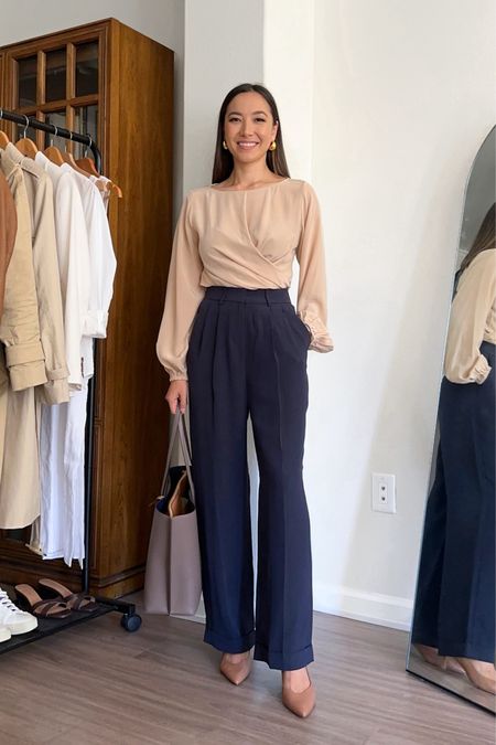 Classic business professional workwear 

• wide leg work trousers - linked to similar recs (aritzia pants are the most similar to these LilySilk ones) 
• naturalizer heels - old/sold out, linked to similar style 
• top - xs 

You can use my code JAZZ12 for 12% off LILYSILK 

Business casual / summer to fall workwear outfits / wide leg pants / leather tote / low work heels 

#LTKWorkwear #LTKStyleTip