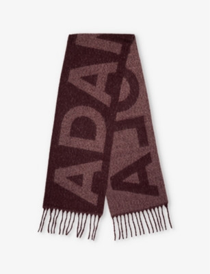 Logo-jacquard fringe-trim recycled-polyester knitted scarf | Selfridges