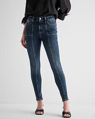 High Waisted Dark Wash Front Seam FlexX Skinny Jeans | Express