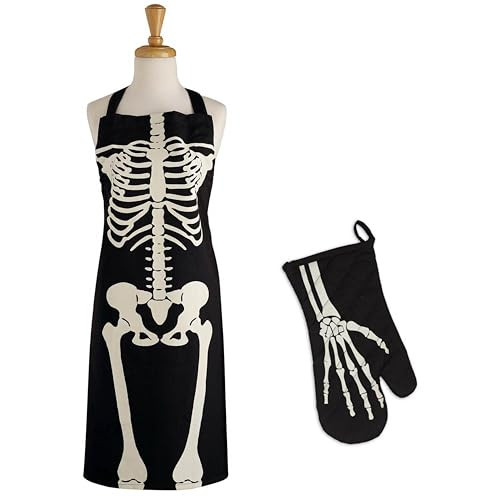 DII Halloween Cooking & Baking Collection Kitchen Accessories, Apron & Oven Mitt Set, Skeleton, 2 Piece | Amazon (US)