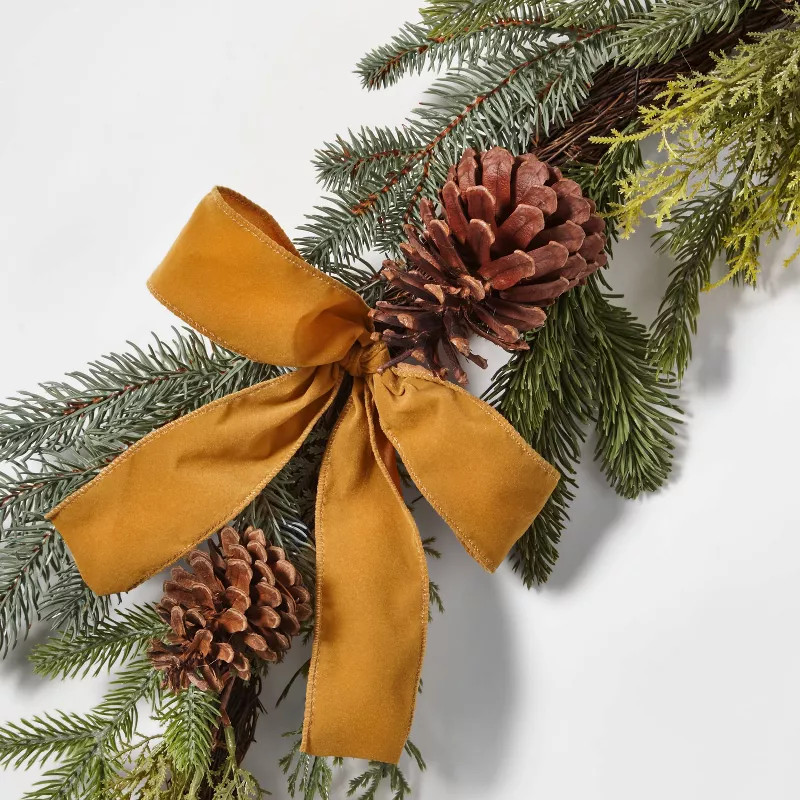 6' Mixed Greenery Artificial Christmas Garland with Pinecones & Yellow Ribbon - Wondershop™ | Target