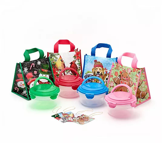 LocknLock Set of 4 Bowls w/ Handle Lids & Holiday Bags - QVC.com | QVC