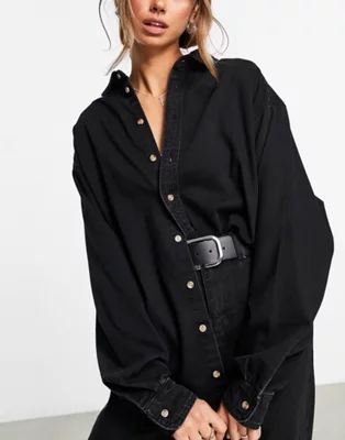 ASOS DESIGN minimal denim shirt in washed black | ASOS (Global)