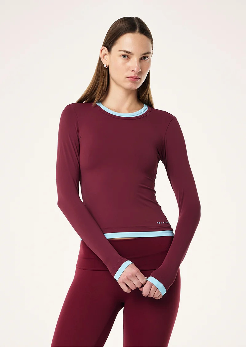 FOUNDATION LAYER LONG SLEEVE TEE IN BURGUNDY & SKY BLUE | P.E Nation AU