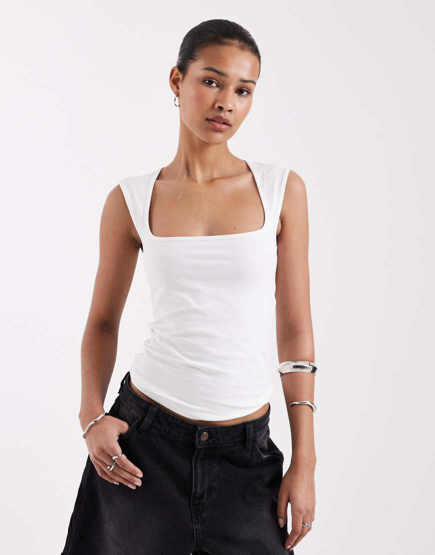 JJXX square neck top in white | ASOS (Global)