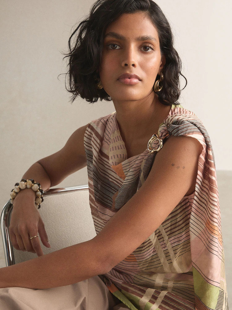 Pink/Green Stripe Hardware Trim Sleeveless Draped Top | Next AU