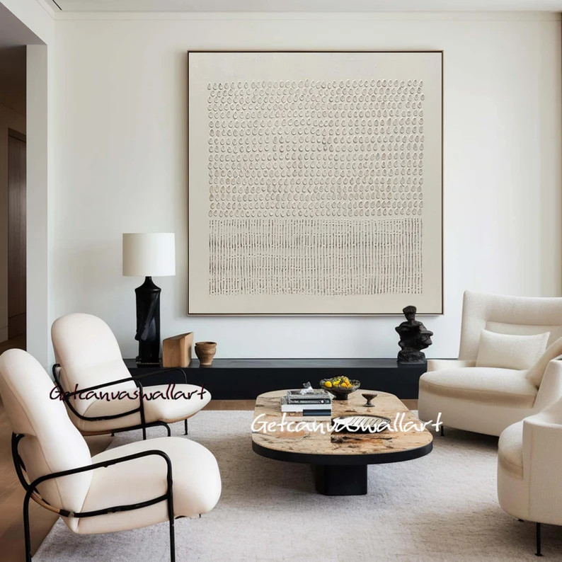 Pure Beige Texutred Wall Art Creamy White Minimalist Painting Beige Minimalist Wall Art for Livin... | Etsy (US)