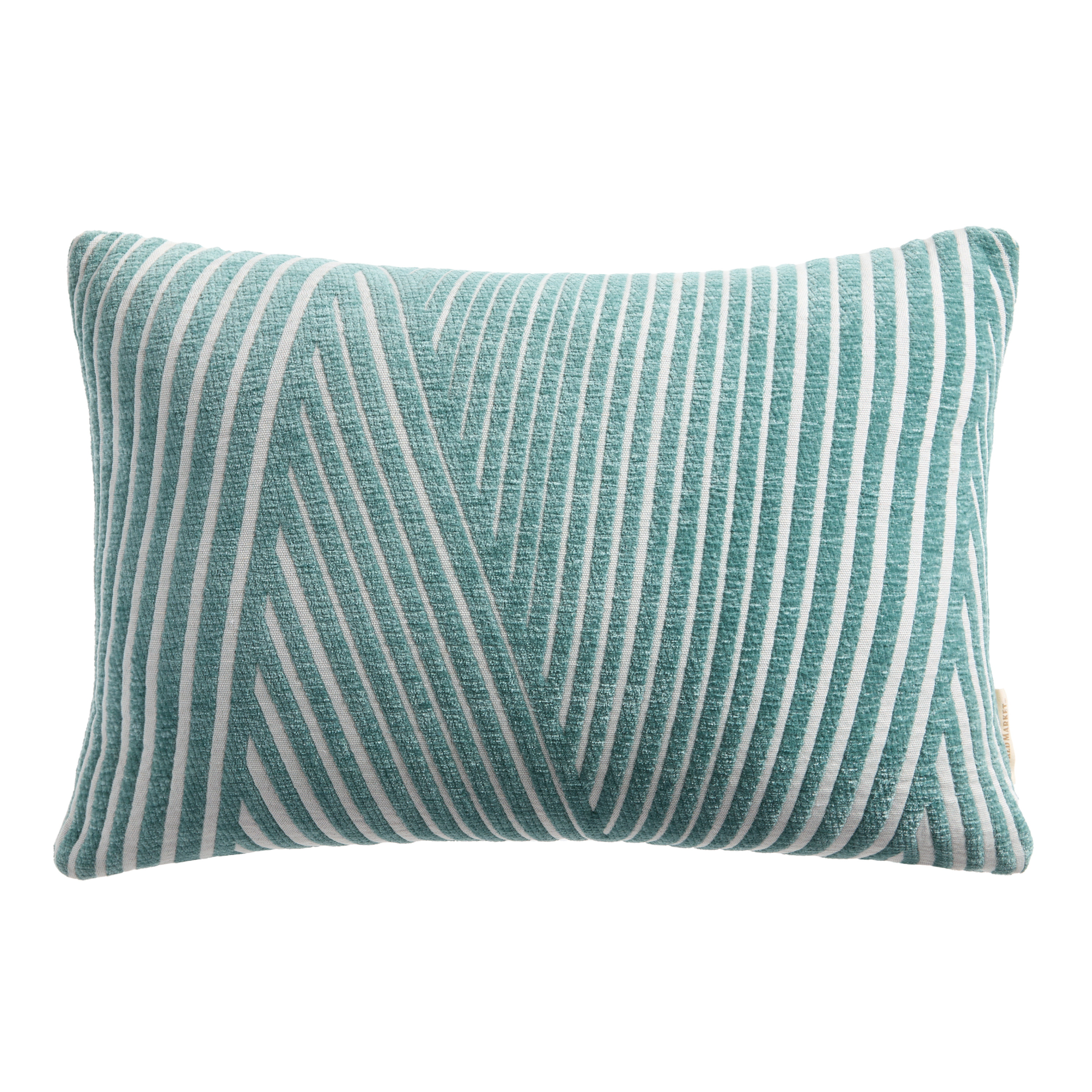 Blue Chenille Geo Stripe Jacquard Lumbar Pillow | World Market