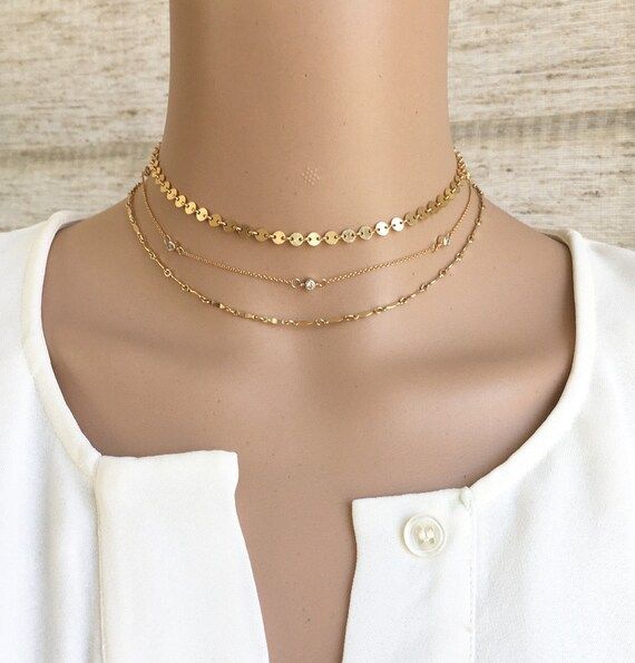 Layering Choker Necklace...Silver, Gold, Rose Gold | Etsy (US)