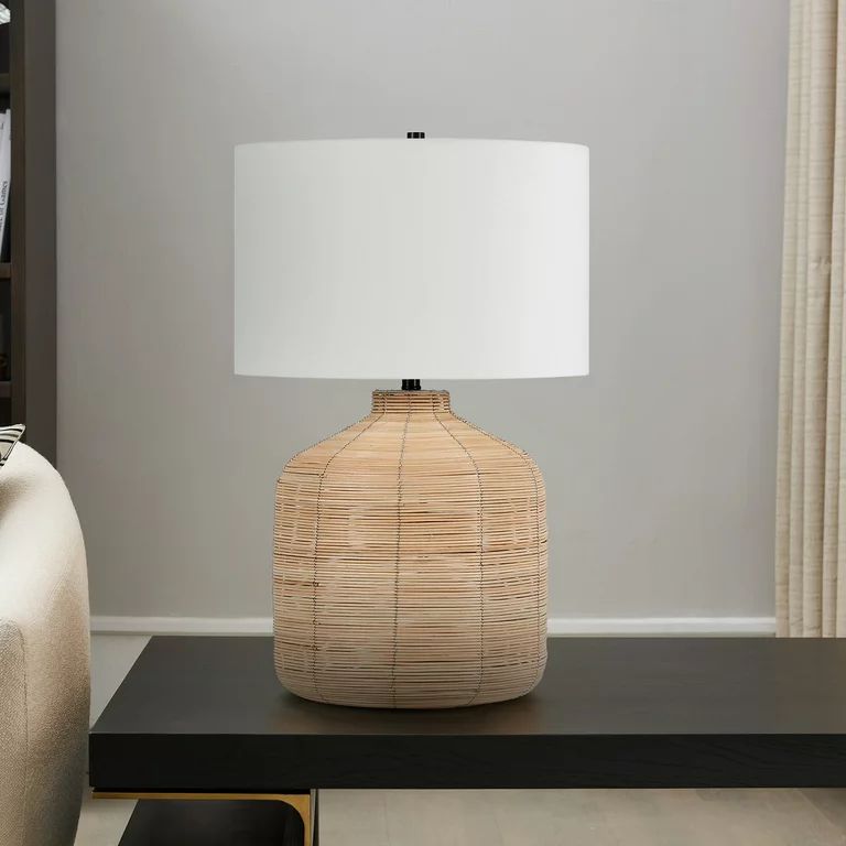 Modern Oversized Rattan Table Lamp with Blackened Steel Accents | Walmart (US)