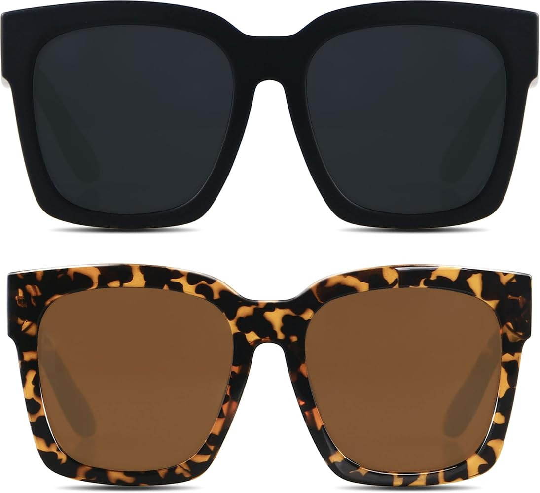 ANDWOOD Oversized Sunglasses for Women Big Large Square Wide Frame Shades Retro Trendy Fashion UV... | Amazon (US)