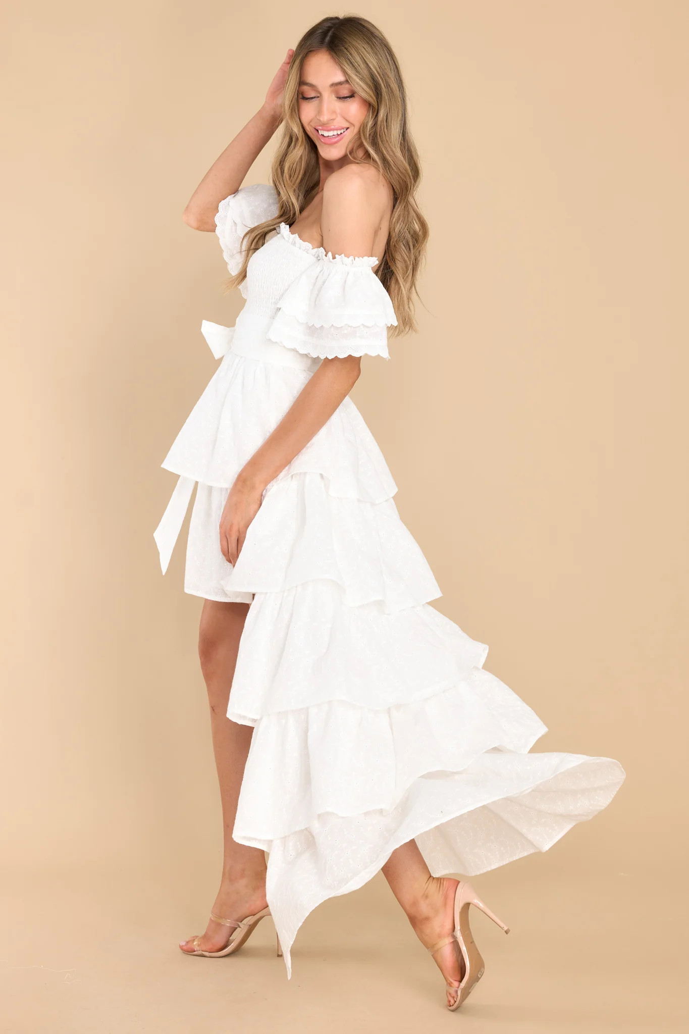 Feeling Mighty Fine White Eyelet Dress | Red Dress 