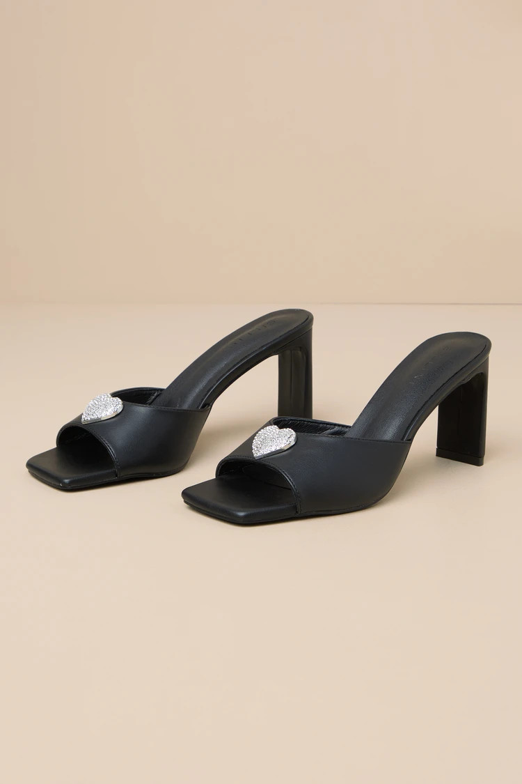 Kehlani Black Rhinestone Heart Charm High Heel Sandals | Lulus