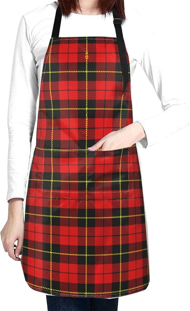 Red Plaid Christmas Apron Home Kitchen Cooking Baking Gardening Painting Aprons for Women Men Wit... | Amazon (US)