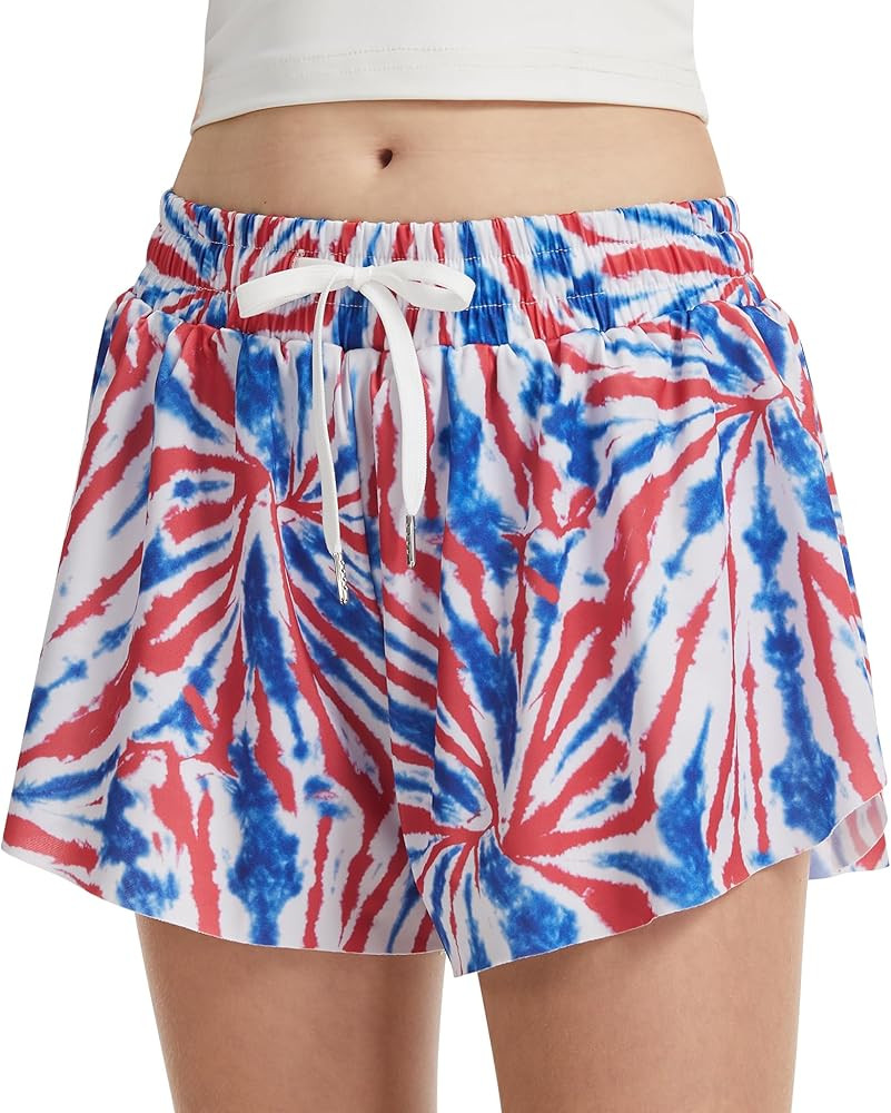 Girls Flowy Shorts Butterfly Shorts for Kids with Pocket 2-in-1 Athletic Shorts Running Shorts fo... | Amazon (US)
