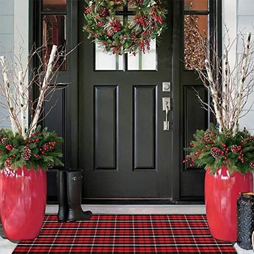 Buffalo Plaid Outdoor Rug Runner 24'' x51'', KIMODE Christmas Black/Red Cotton Woven Checkered We... | Amazon (US)