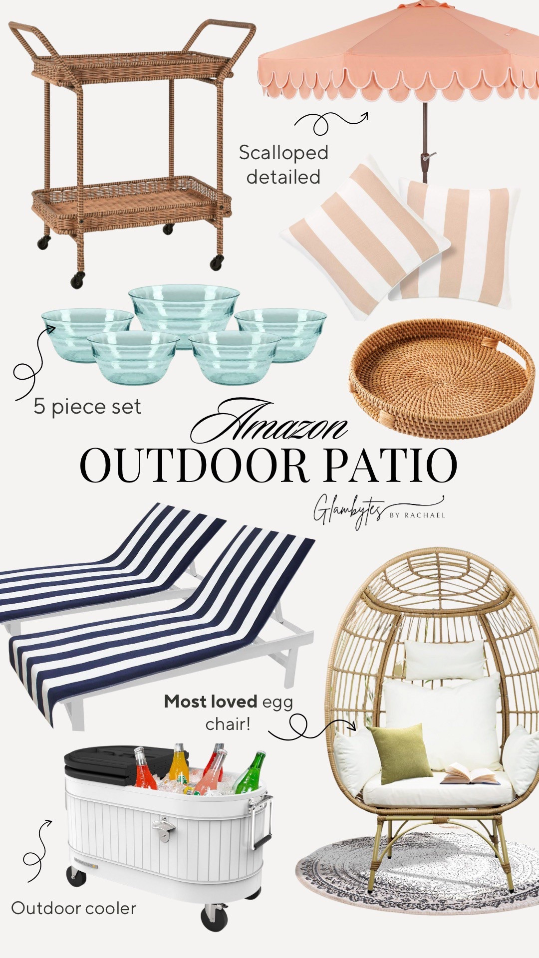 Amazon outdoor patio decor! ☀️🤍

Amazon furniture, Amazon summer decor, Amazon patio decor, Amazon home, lounge chairs, egg chair, most loved, serving platter, hosting essentials, bowl set, outdoor throw pillows, decorative umbrella, outdoor cooler, gifts for the hosts, summer home refresh, scalloped umbrella 

#LTKHome #LTKFamily #LTKSeasonal