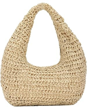 GOKTOW Women Hand Carry Only Straw Bag, Crescent Summer Beach Purse, Soft Faux Straw Tote 2025 | Amazon (US)