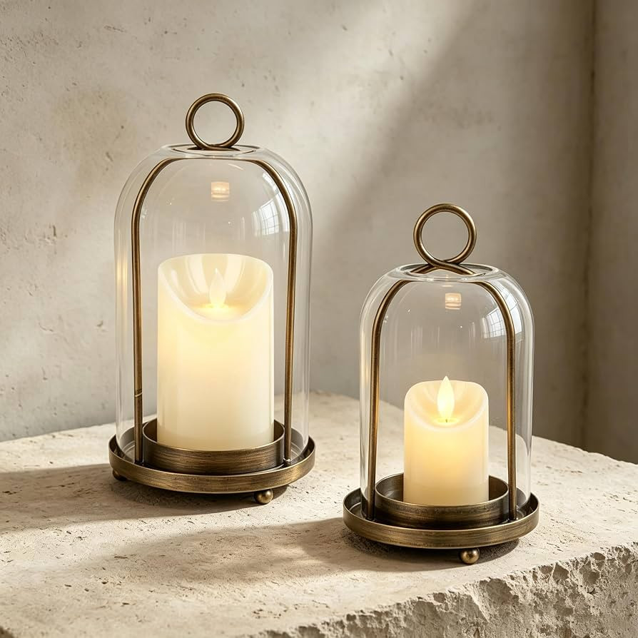 Glass Hurricane Candle Holder Decorative Gold Candle Lantern | Amazon (US)