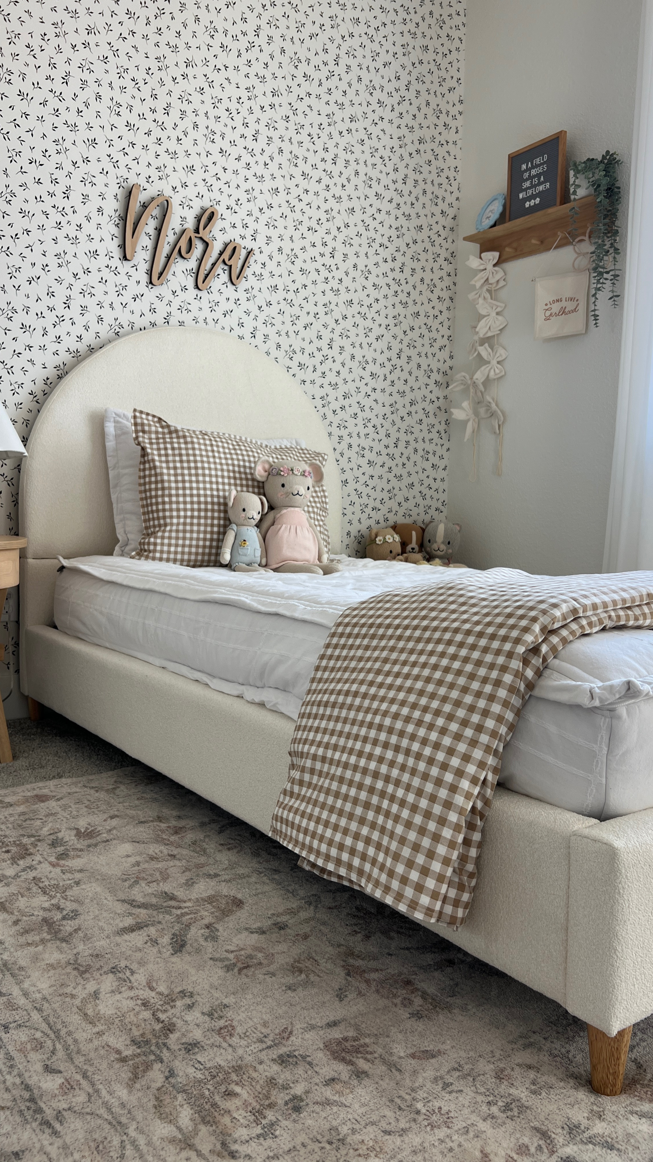 This Walmart bed frame is so good!! And the price is even better 👏🏽 Available in twin, queen and king sizes. Shown here with an 8” mattress.

Gingham duvet and pillowcase is in the color dusty brown

#LTKHome